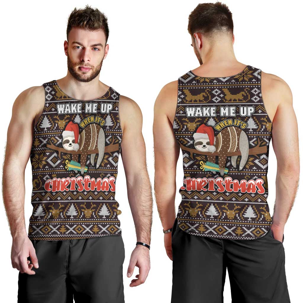 Sloth Wake Me Up Christmas Men Tank Top Xmas Holiday Patterns - Wonder Print Shop