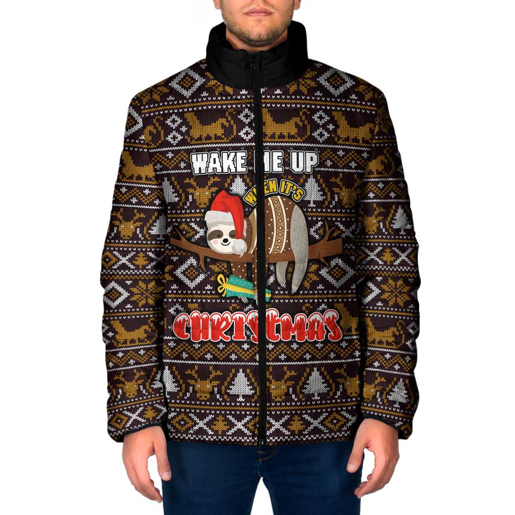 Sloth Wake Me Up Christmas Padded Jacket Xmas Holiday Patterns - Wonder Print Shop