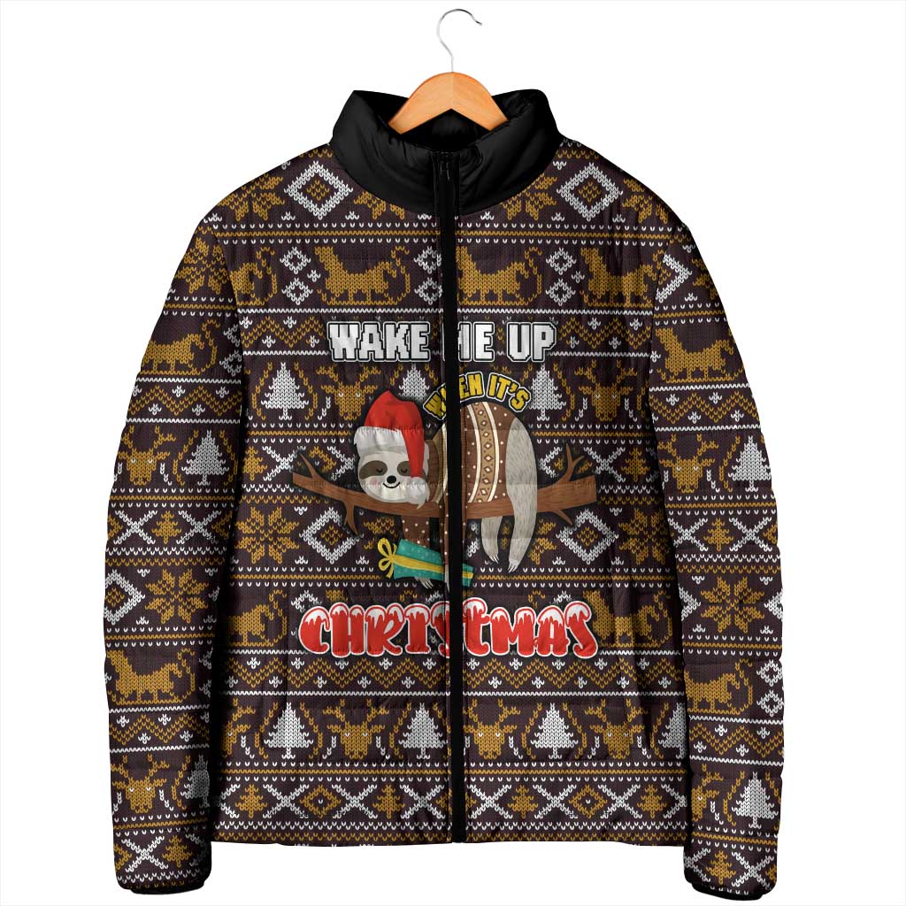 Sloth Wake Me Up Christmas Padded Jacket Xmas Holiday Patterns - Wonder Print Shop