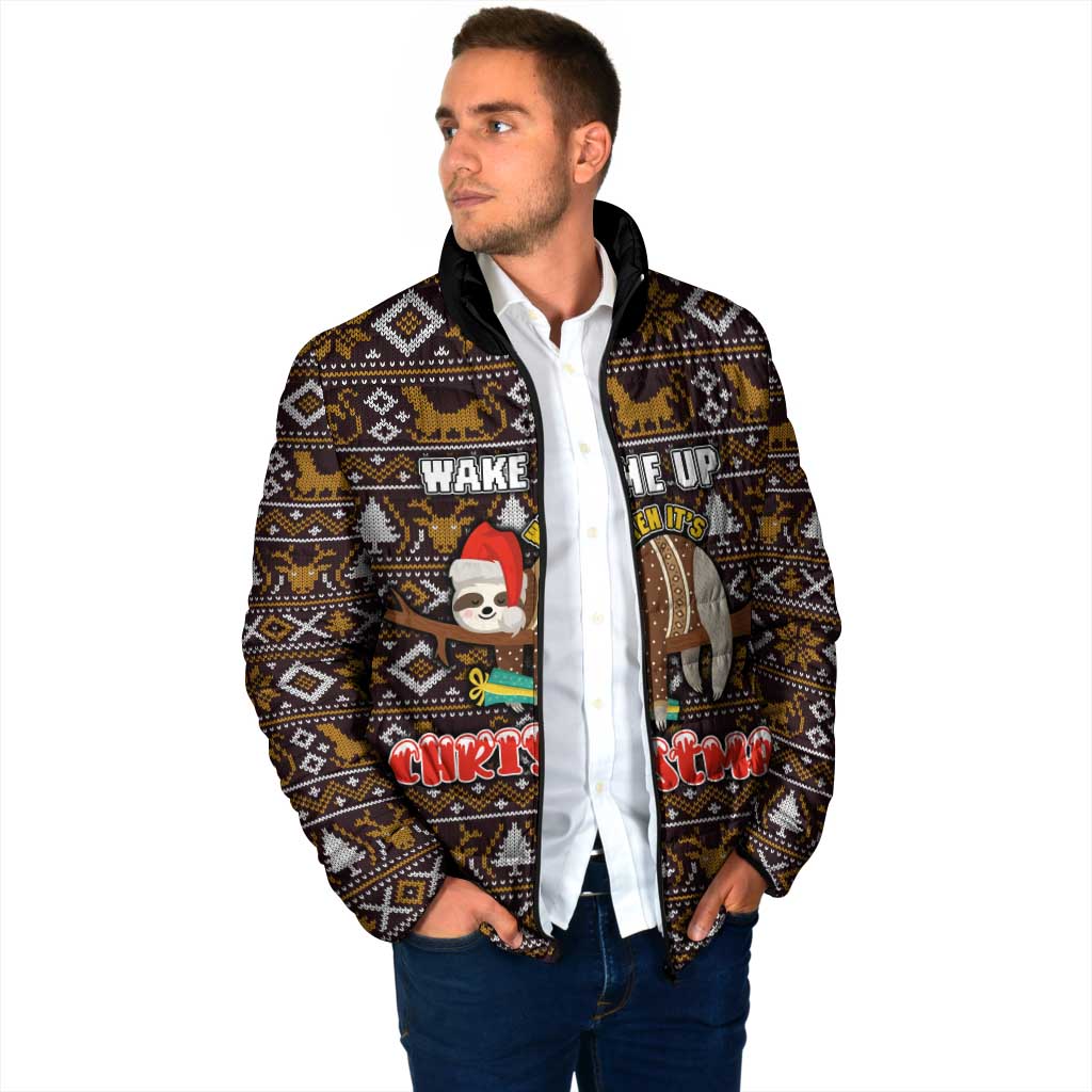 Sloth Wake Me Up Christmas Padded Jacket Xmas Holiday Patterns - Wonder Print Shop