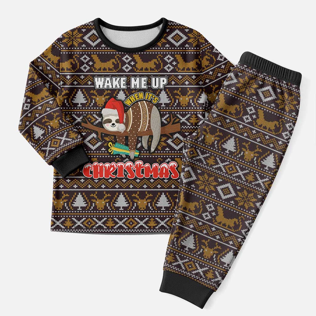 Sloth Wake Me Up Christmas Pajama Set Xmas Holiday Patterns - Wonder Print Shop