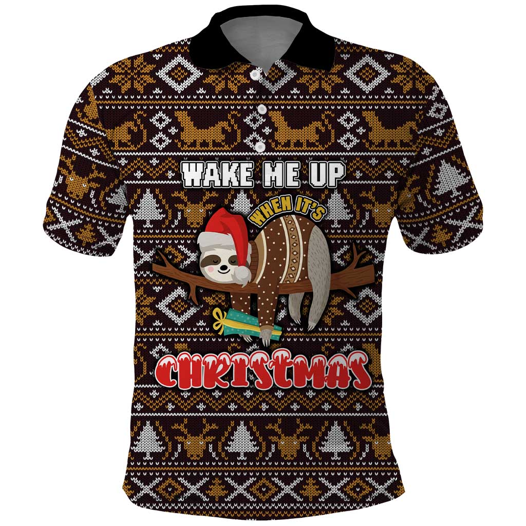 Sloth Wake Me Up Christmas Polo Shirt Xmas Holiday Patterns - Wonder Print Shop