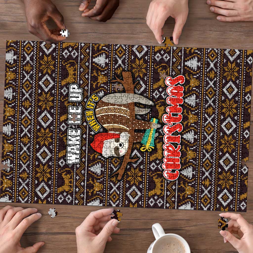 Sloth Wake Me Up Christmas Puzzle Xmas Holiday Patterns - Wonder Print Shop