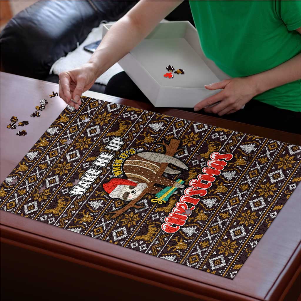 Sloth Wake Me Up Christmas Puzzle Xmas Holiday Patterns - Wonder Print Shop
