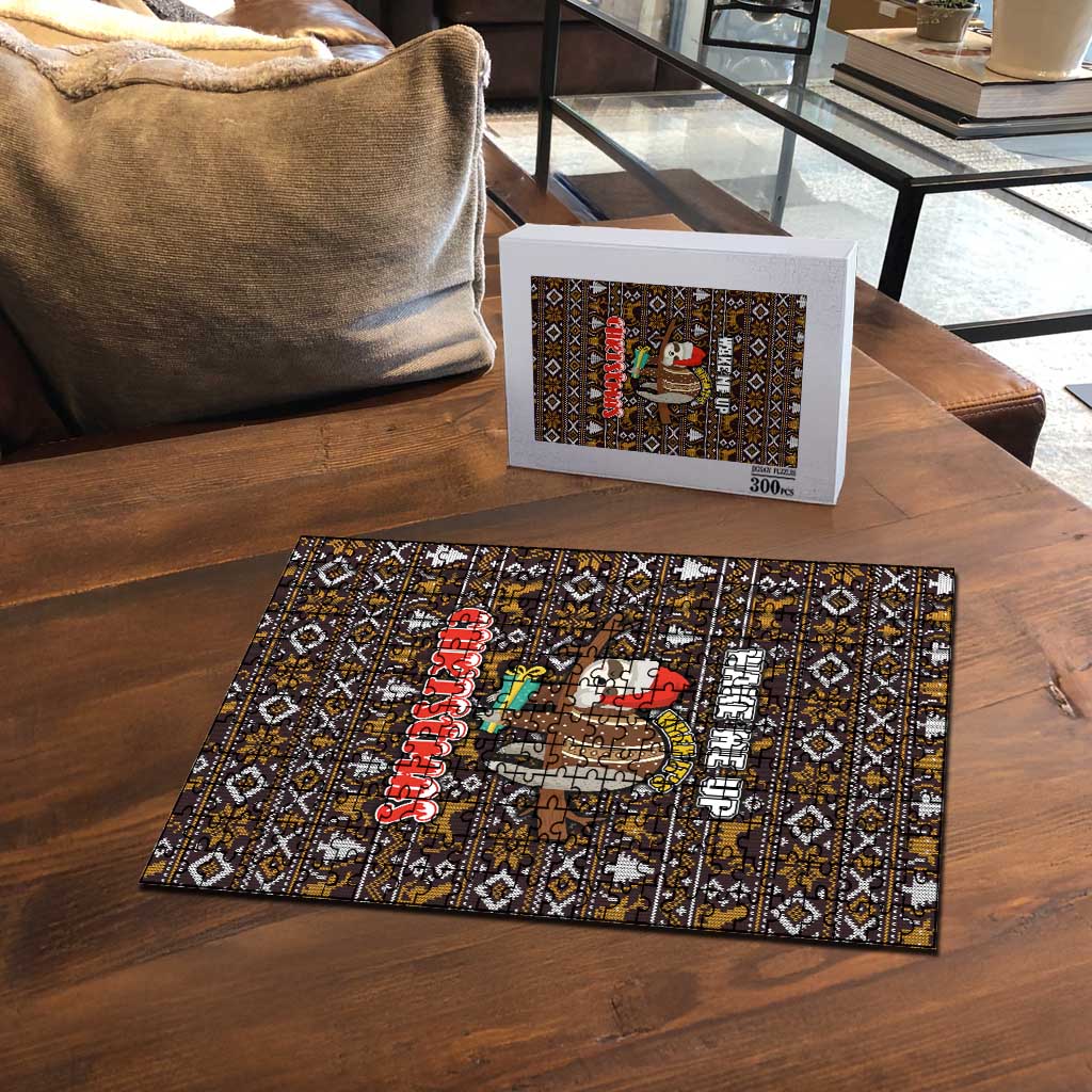 Sloth Wake Me Up Christmas Puzzle Xmas Holiday Patterns - Wonder Print Shop