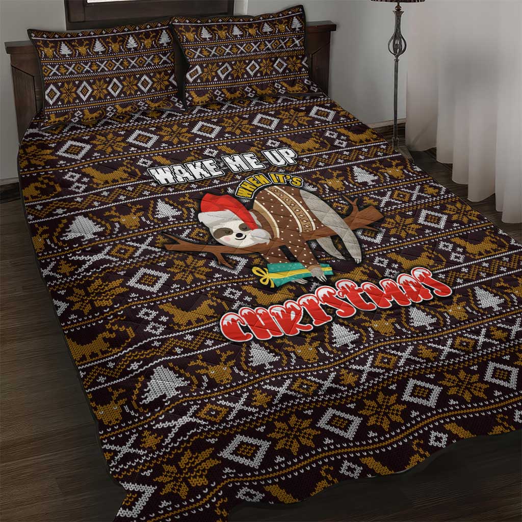 Sloth Wake Me Up Christmas Quilt Bed Set Xmas Holiday Patterns - Wonder Print Shop