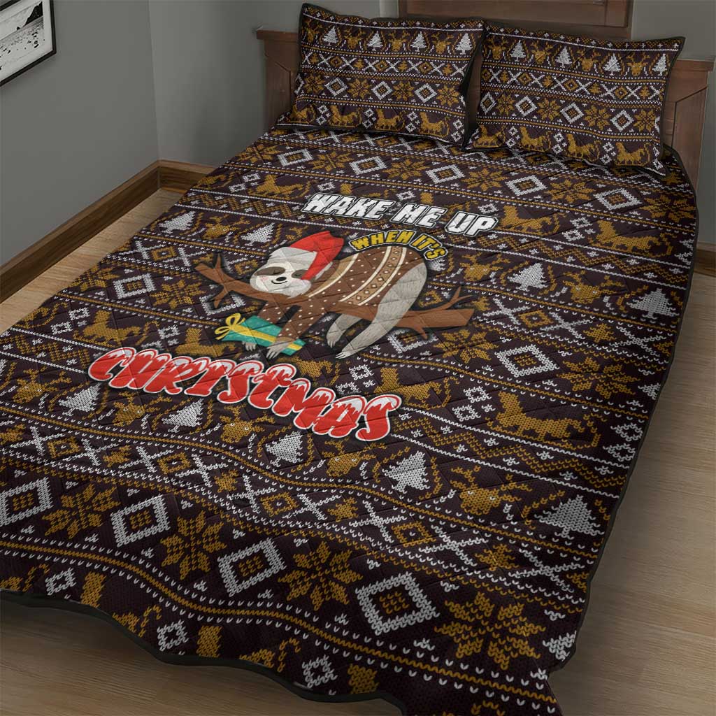 Sloth Wake Me Up Christmas Quilt Bed Set Xmas Holiday Patterns - Wonder Print Shop