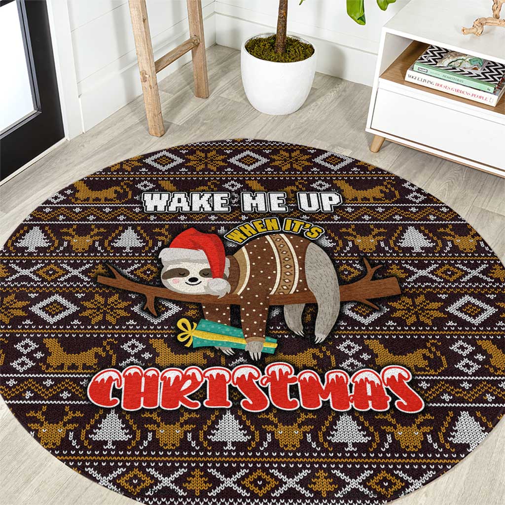 Sloth Wake Me Up Christmas Round Carpet Xmas Holiday Patterns - Wonder Print Shop