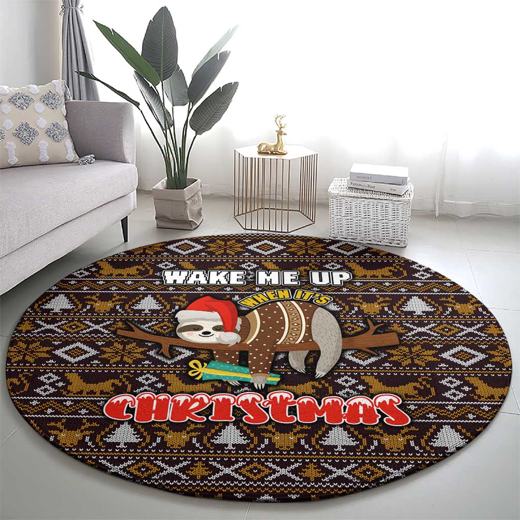 Sloth Wake Me Up Christmas Round Carpet Xmas Holiday Patterns - Wonder Print Shop