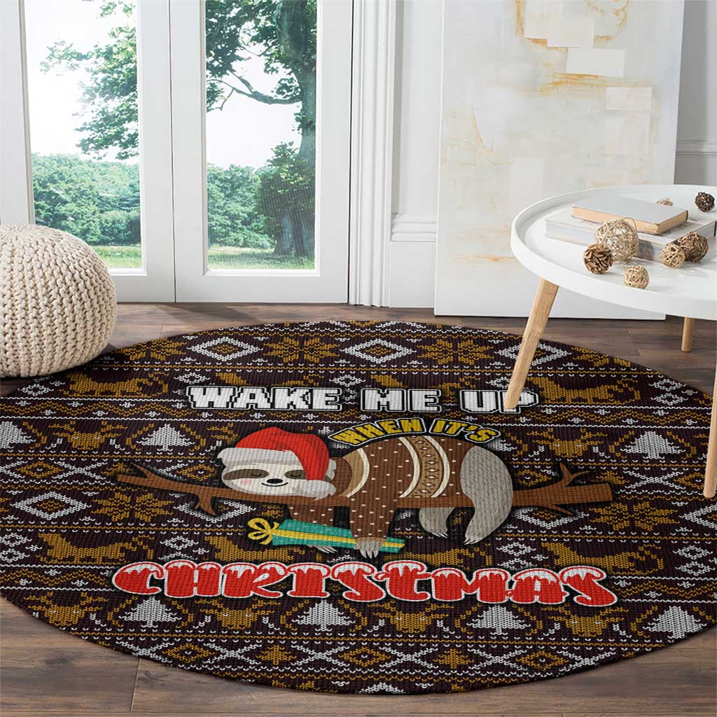 Sloth Wake Me Up Christmas Round Carpet Xmas Holiday Patterns - Wonder Print Shop