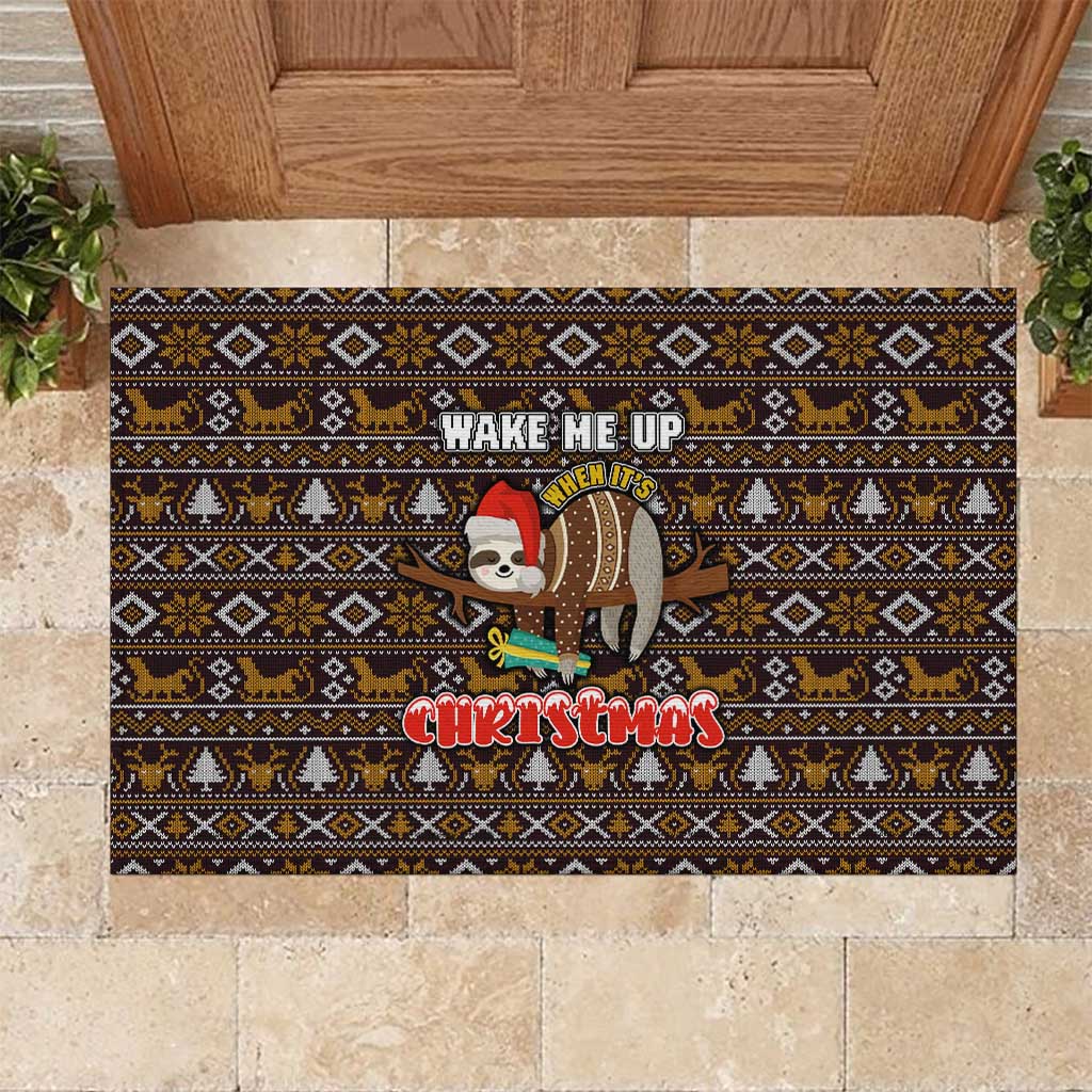 Sloth Wake Me Up Christmas Rubber Doormat Xmas Holiday Patterns - Wonder Print Shop