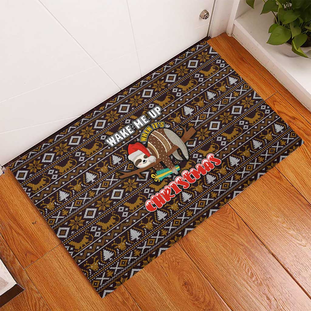 Sloth Wake Me Up Christmas Rubber Doormat Xmas Holiday Patterns - Wonder Print Shop