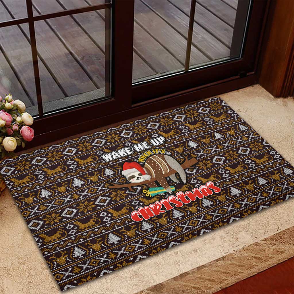 Sloth Wake Me Up Christmas Rubber Doormat Xmas Holiday Patterns - Wonder Print Shop