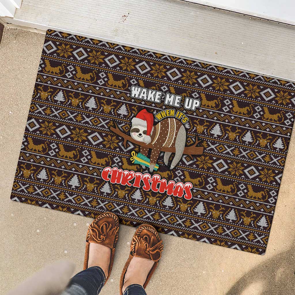 Sloth Wake Me Up Christmas Rubber Doormat Xmas Holiday Patterns - Wonder Print Shop