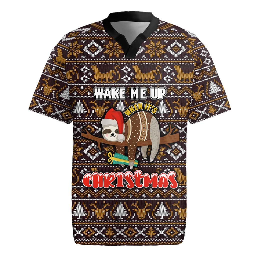 Sloth Wake Me Up Christmas Rugby Jersey Xmas Holiday Patterns - Wonder Print Shop
