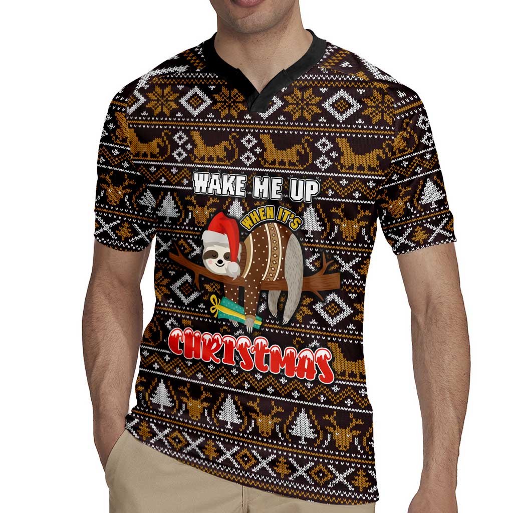 Sloth Wake Me Up Christmas Rugby Jersey Xmas Holiday Patterns - Wonder Print Shop