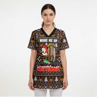 Sloth Wake Me Up Christmas Scrub Top Xmas Holiday Patterns - Wonder Print Shop