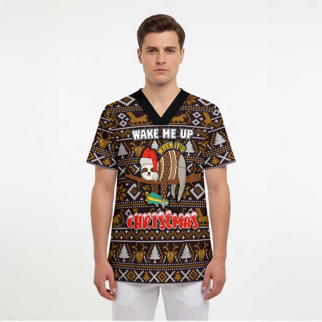 Sloth Wake Me Up Christmas Scrub Top Xmas Holiday Patterns - Wonder Print Shop
