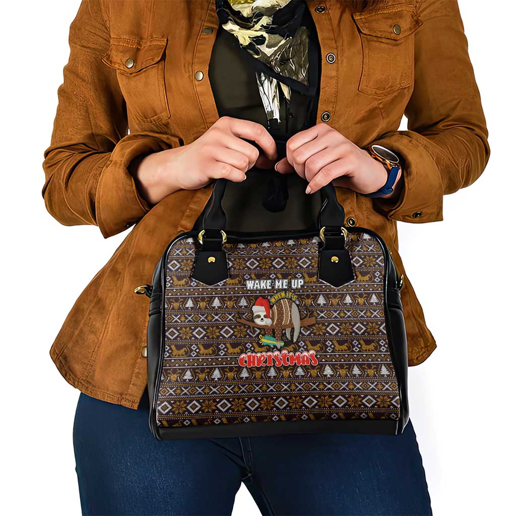 Sloth Wake Me Up Christmas Shoulder Handbag Xmas Holiday Patterns - Wonder Print Shop