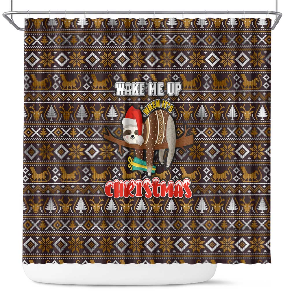 Sloth Wake Me Up Christmas Shower Curtain Xmas Holiday Patterns - Wonder Print Shop