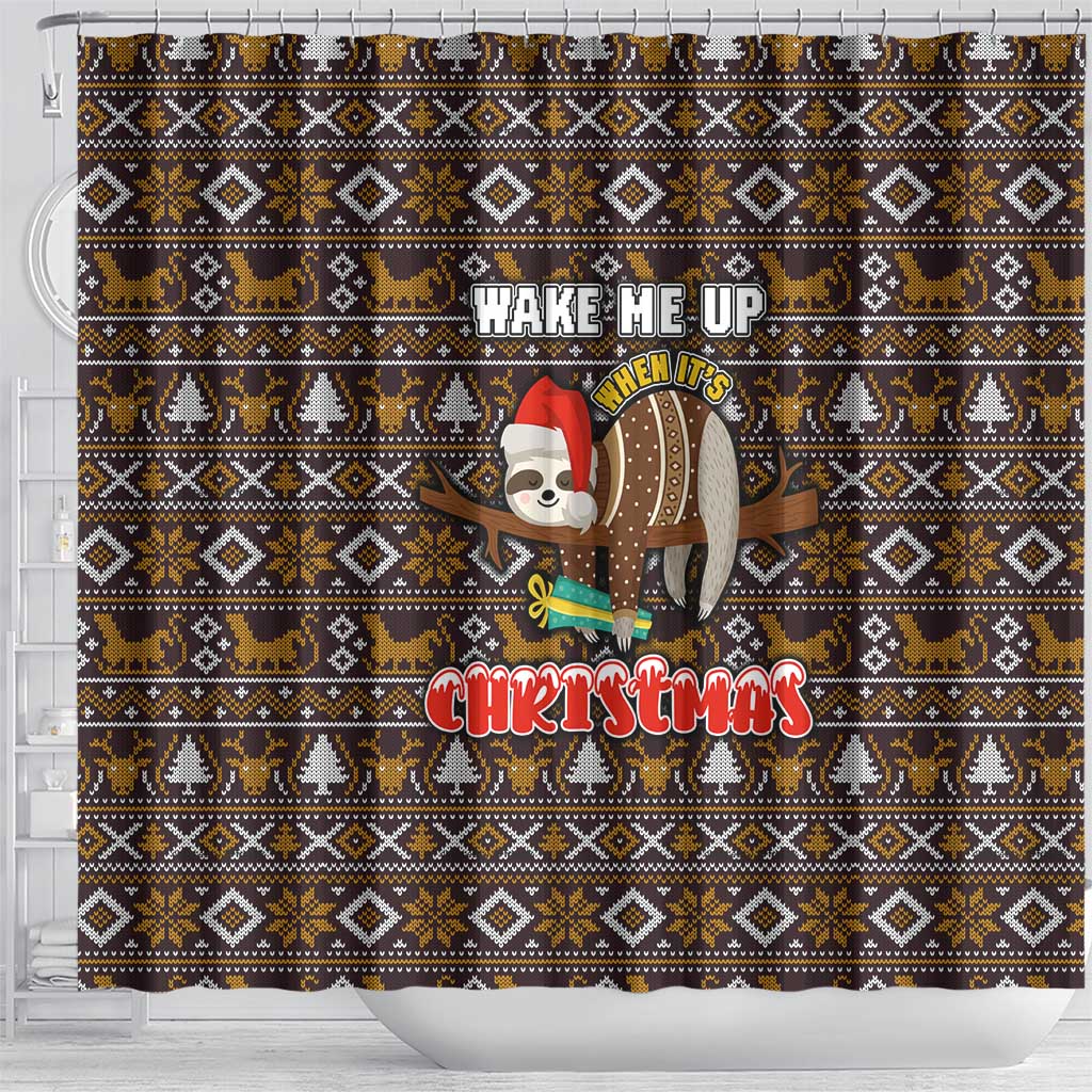 Sloth Wake Me Up Christmas Shower Curtain Xmas Holiday Patterns - Wonder Print Shop