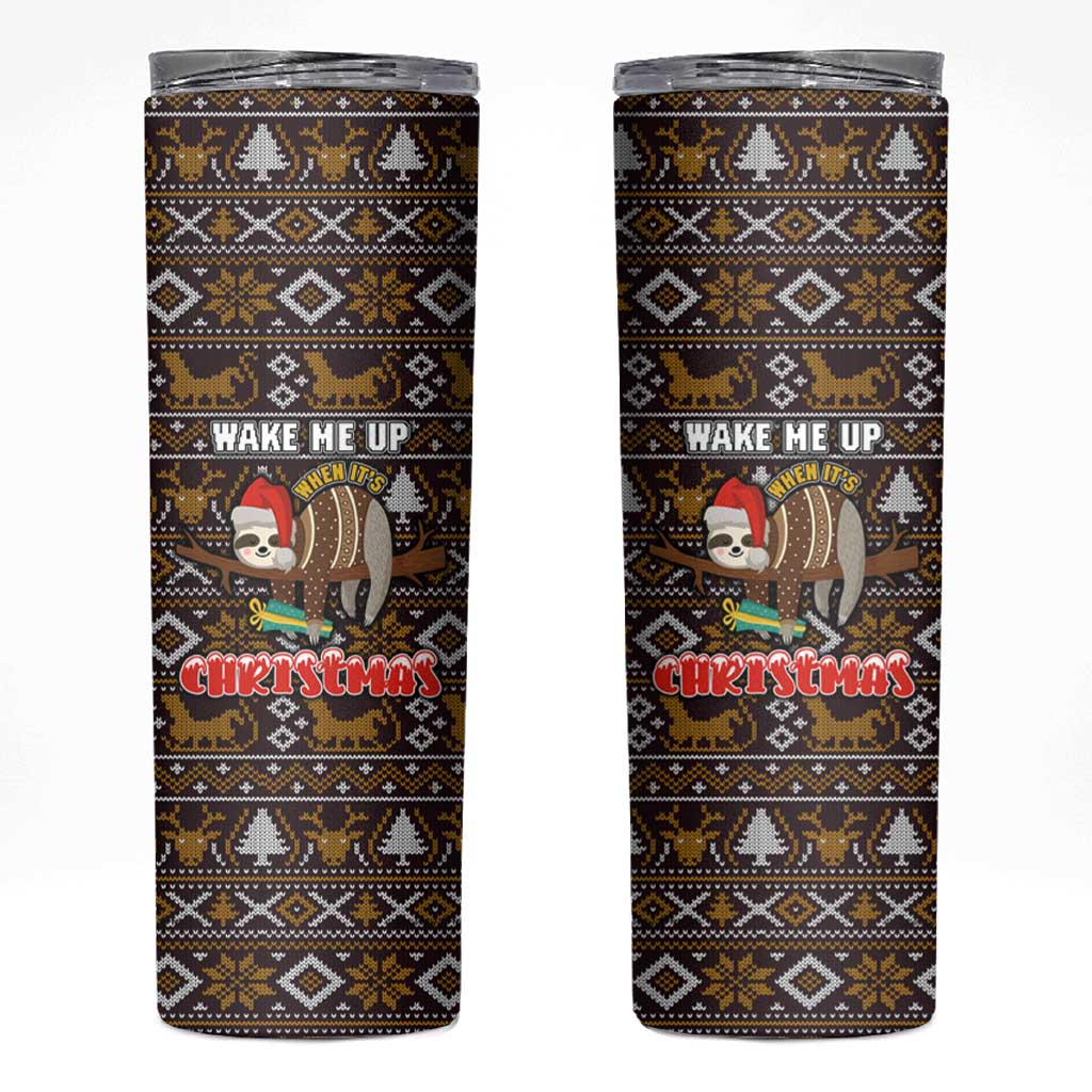Sloth Wake Me Up Christmas Skinny Tumbler Xmas Holiday Patterns - Wonder Print Shop