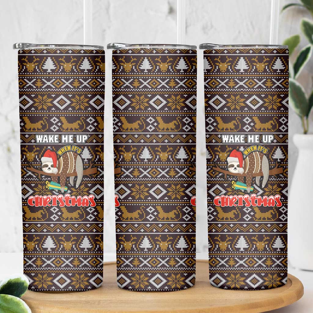 Sloth Wake Me Up Christmas Skinny Tumbler Xmas Holiday Patterns - Wonder Print Shop