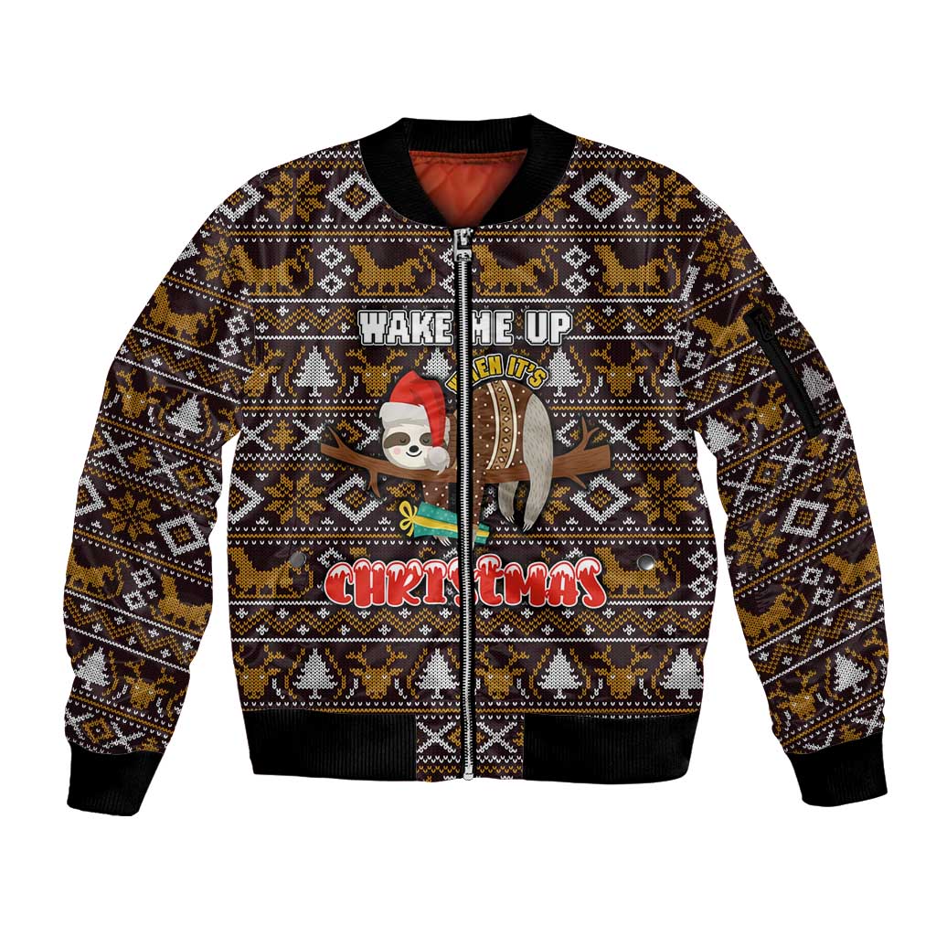 Sloth Wake Me Up Christmas Sleeve Zip Bomber Jacket Xmas Holiday Patterns - Wonder Print Shop