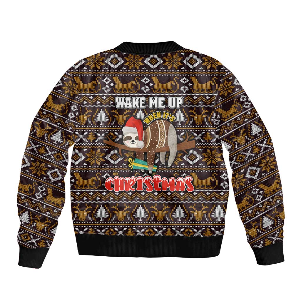 Sloth Wake Me Up Christmas Sleeve Zip Bomber Jacket Xmas Holiday Patterns - Wonder Print Shop