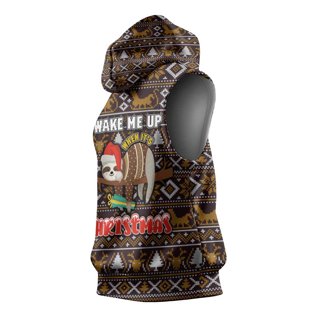 Sloth Wake Me Up Christmas Sleeveless Hoodie Xmas Holiday Patterns - Wonder Print Shop