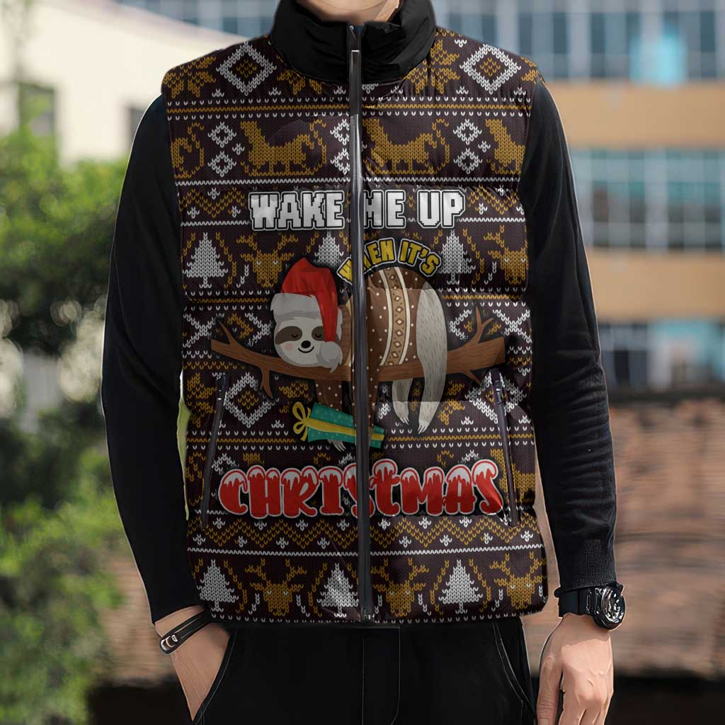 Sloth Wake Me Up Christmas Sleeveless Puffer Jacket Xmas Holiday Patterns - Wonder Print Shop