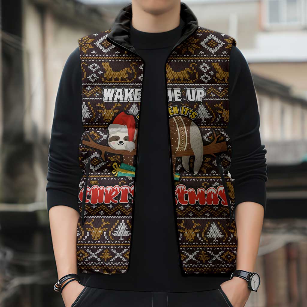Sloth Wake Me Up Christmas Sleeveless Puffer Jacket Xmas Holiday Patterns - Wonder Print Shop