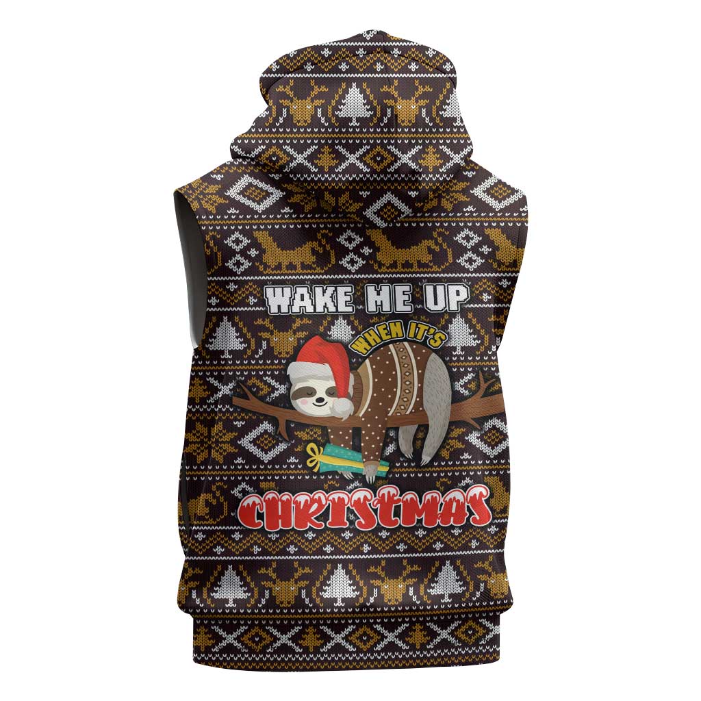 Sloth Wake Me Up Christmas Sleeveless Zip Hoodie Xmas Holiday Patterns - Wonder Print Shop