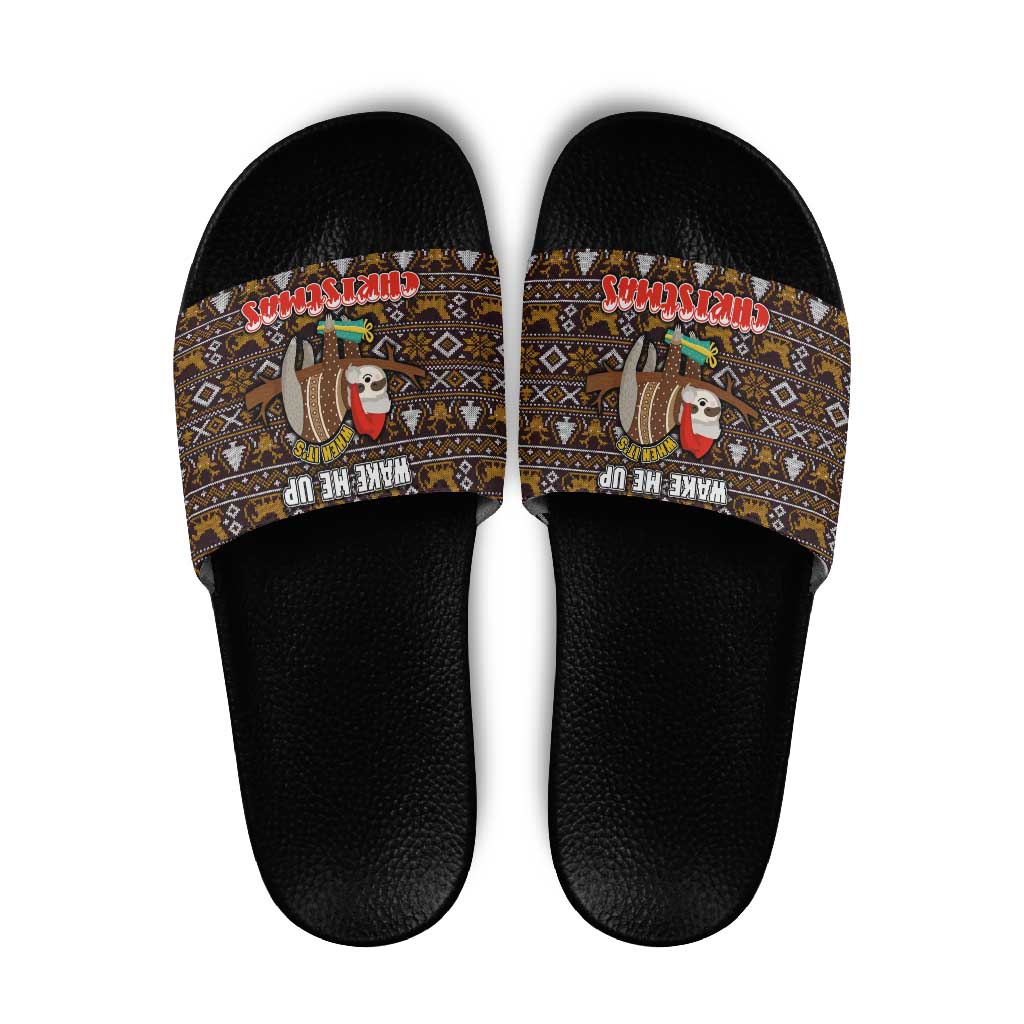 Sloth Wake Me Up Christmas Slide Sandals Xmas Holiday Patterns - Wonder Print Shop