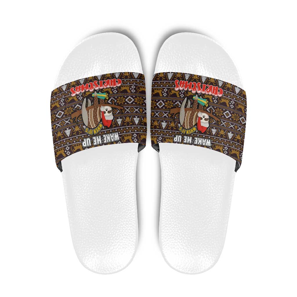 Sloth Wake Me Up Christmas Slide Sandals Xmas Holiday Patterns - Wonder Print Shop