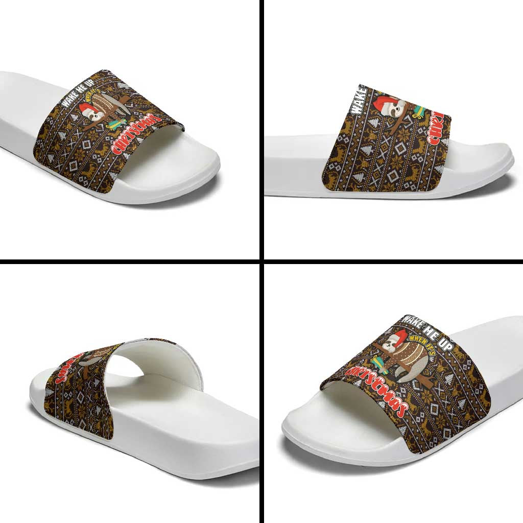 Sloth Wake Me Up Christmas Slide Sandals Xmas Holiday Patterns - Wonder Print Shop