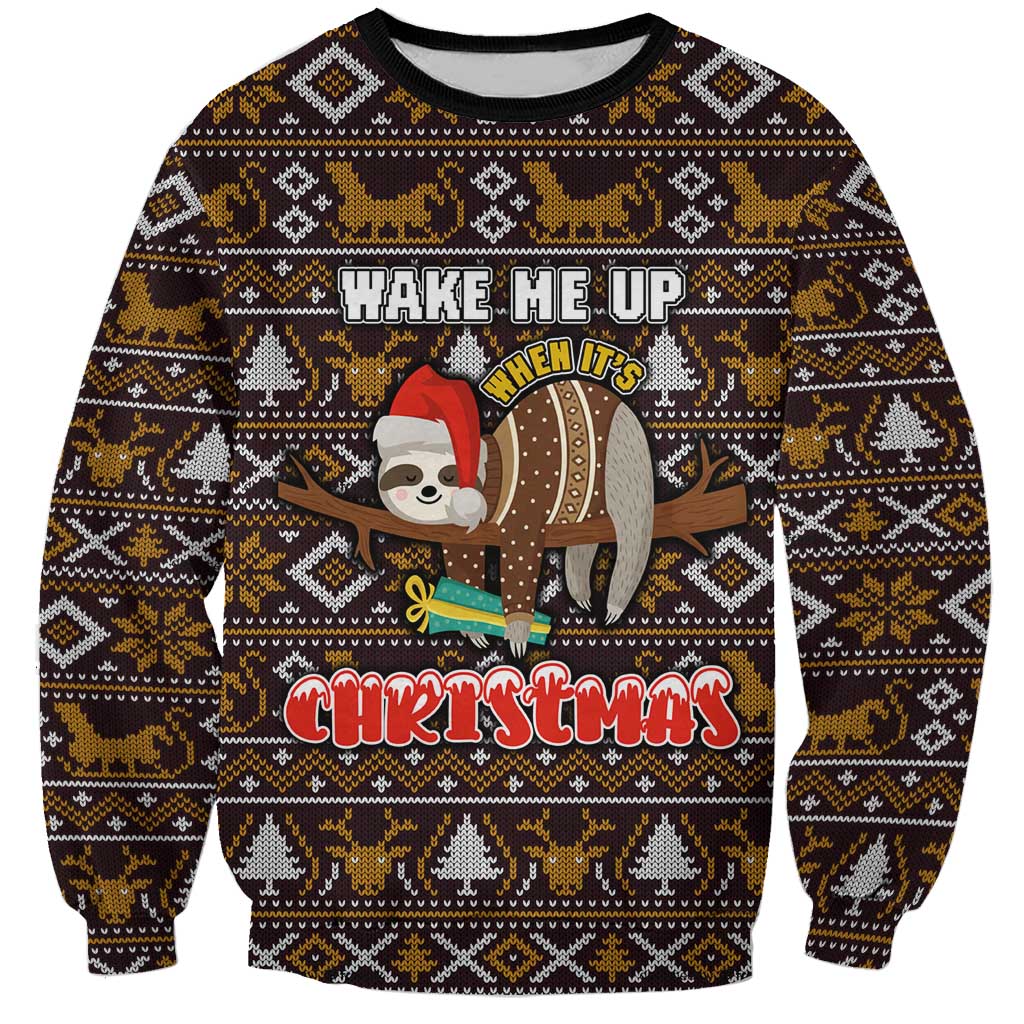 Sloth Wake Me Up Christmas Sweatshirt Xmas Holiday Patterns - Wonder Print Shop
