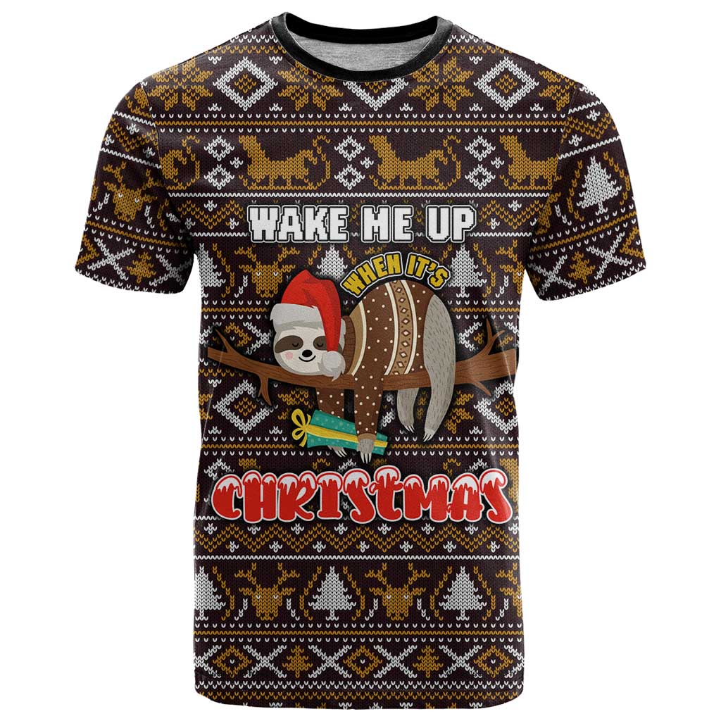 Sloth Wake Me Up Christmas T Shirt Xmas Holiday Patterns - Wonder Print Shop