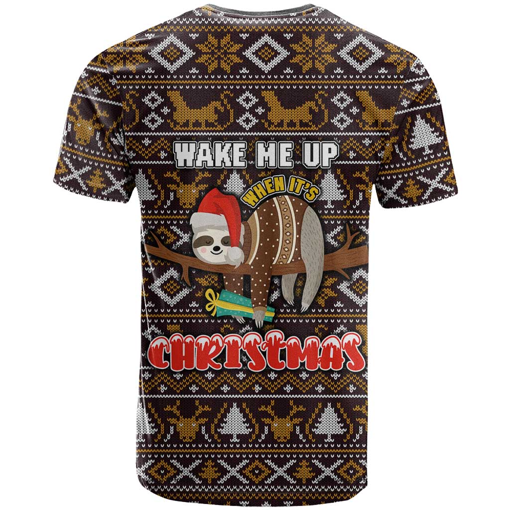 Sloth Wake Me Up Christmas T Shirt Xmas Holiday Patterns - Wonder Print Shop