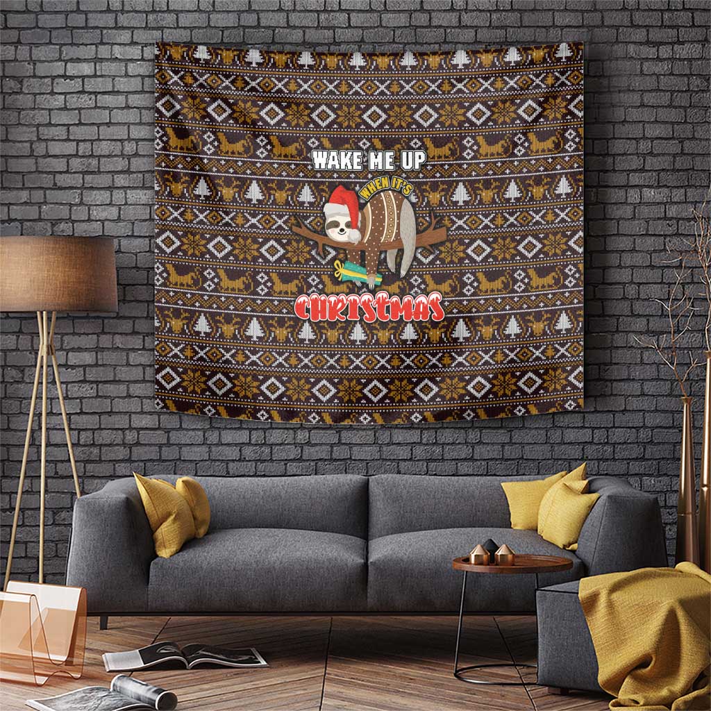 Sloth Wake Me Up Christmas Tapestry Xmas Holiday Patterns - Wonder Print Shop