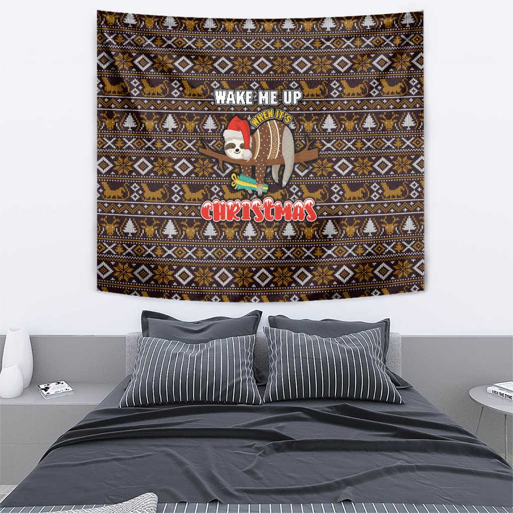 Sloth Wake Me Up Christmas Tapestry Xmas Holiday Patterns - Wonder Print Shop