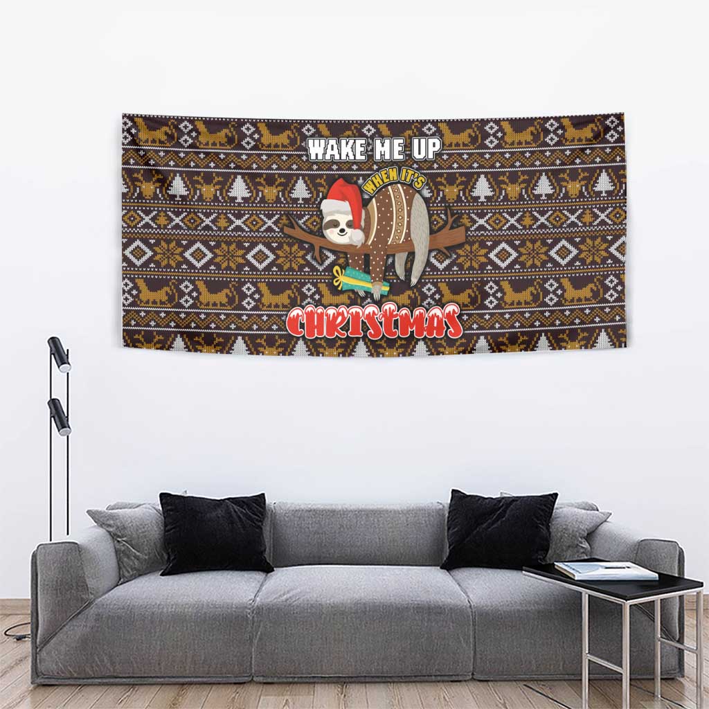 Sloth Wake Me Up Christmas Tapestry Xmas Holiday Patterns - Wonder Print Shop