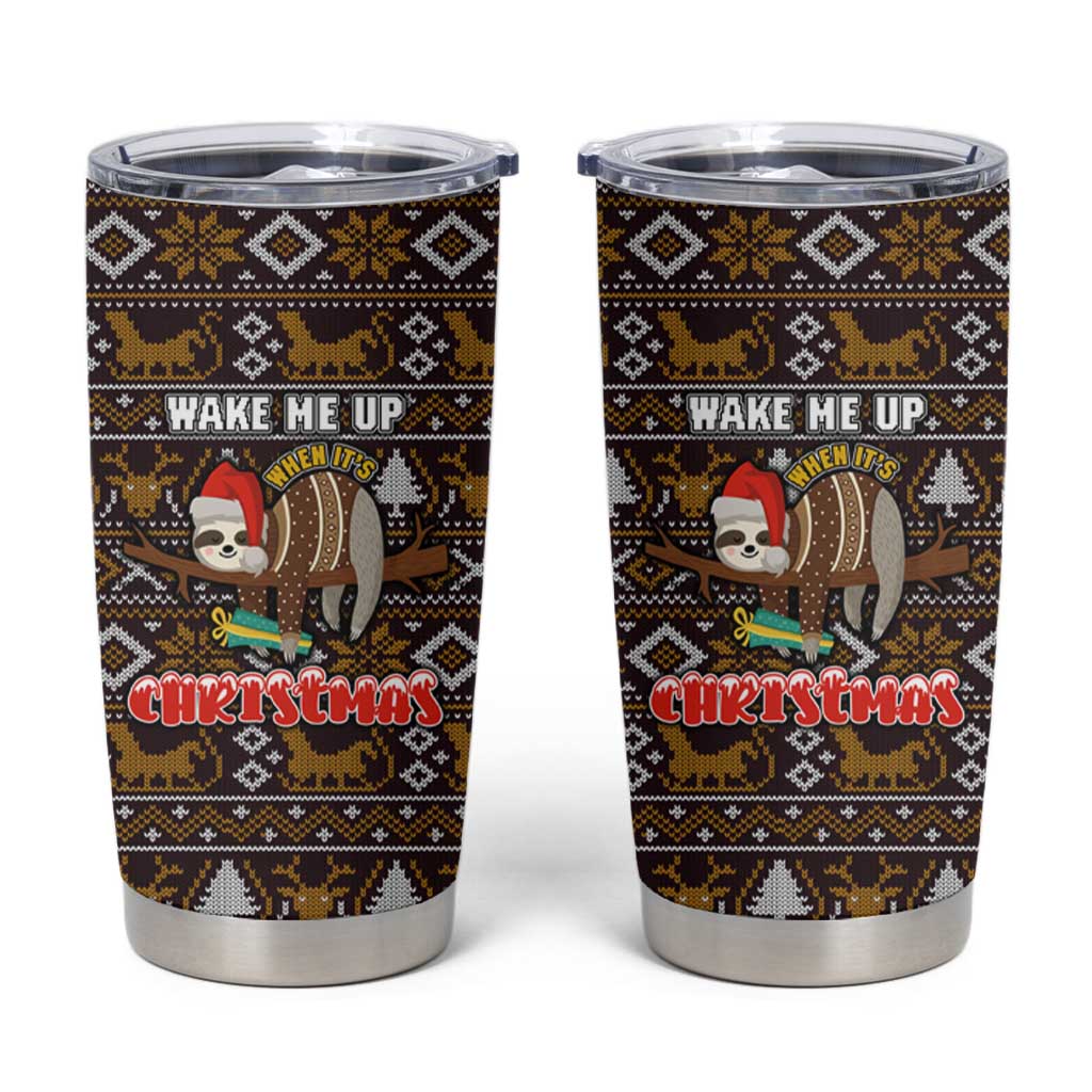 Sloth Wake Me Up Christmas Tumbler Cup Xmas Holiday Patterns - Wonder Print Shop