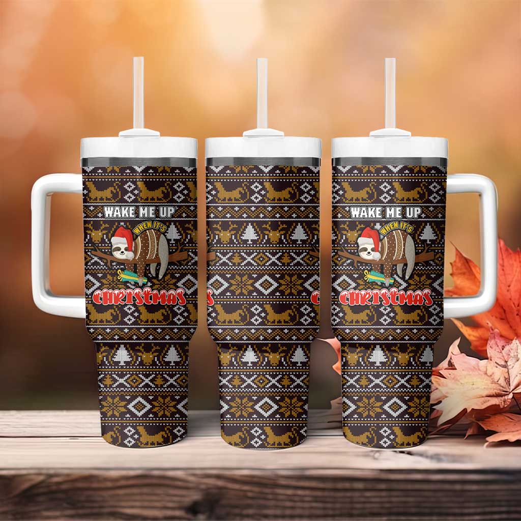 Sloth Wake Me Up Christmas Tumbler With Handle Xmas Holiday Patterns - Wonder Print Shop