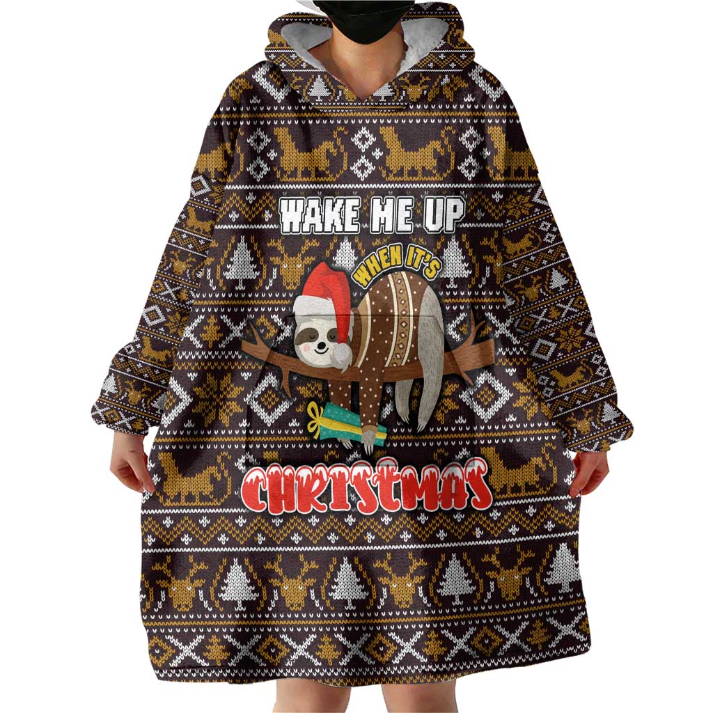 Sloth Wake Me Up Christmas Wearable Blanket Hoodie Xmas Holiday Patterns - Wonder Print Shop