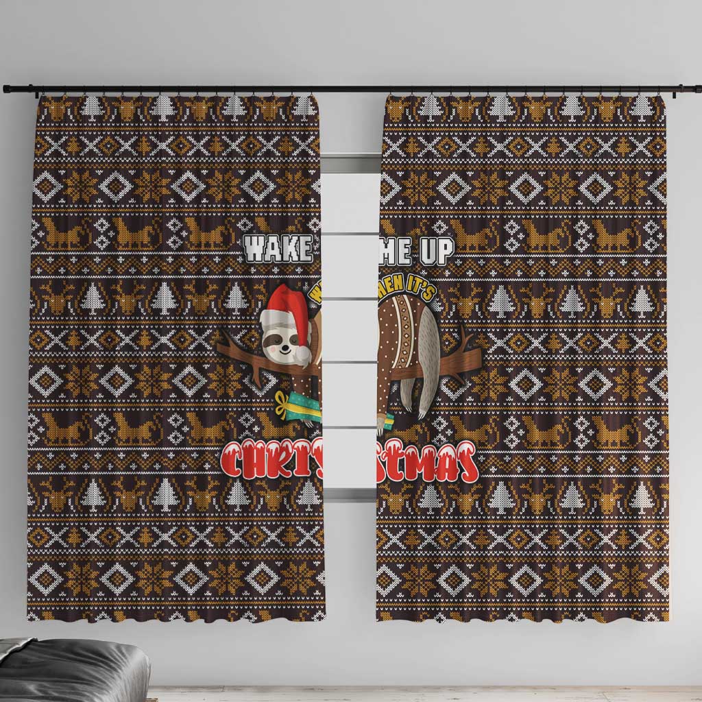 Sloth Wake Me Up Christmas Window Curtain Xmas Holiday Patterns - Wonder Print Shop