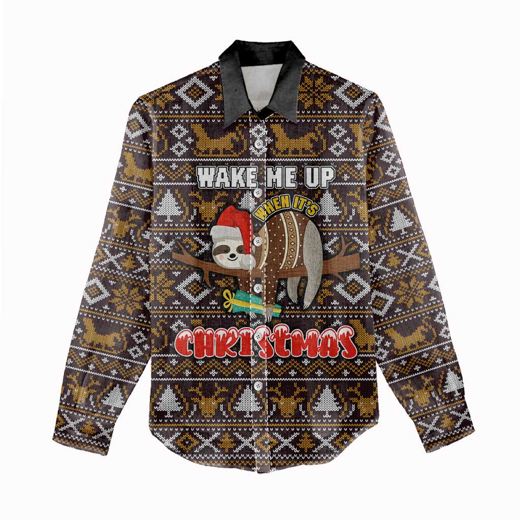 Sloth Wake Me Up Christmas Women Casual Shirt Xmas Holiday Patterns - Wonder Print Shop
