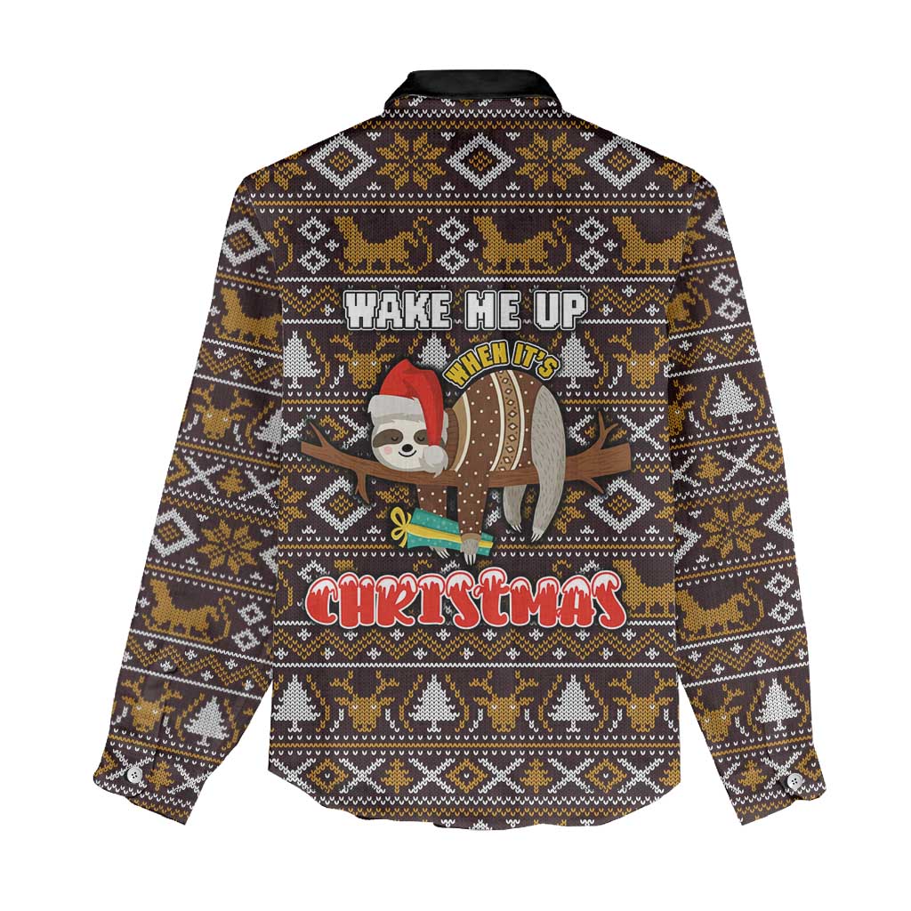 Sloth Wake Me Up Christmas Women Casual Shirt Xmas Holiday Patterns - Wonder Print Shop