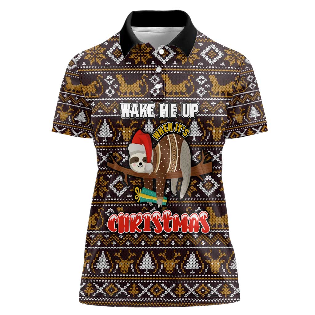 Sloth Wake Me Up Christmas Women Polo Shirt Xmas Holiday Patterns - Wonder Print Shop