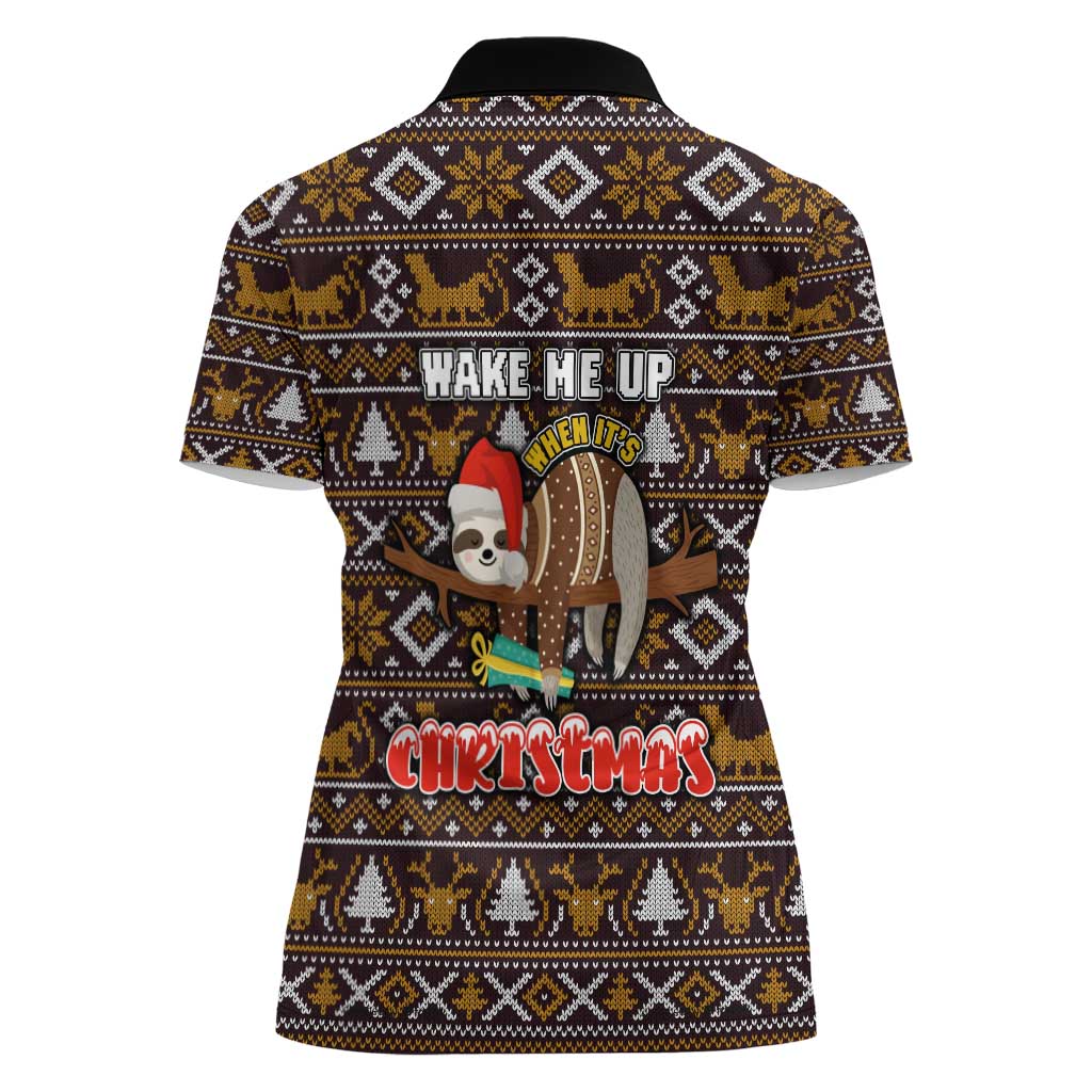 Sloth Wake Me Up Christmas Women Polo Shirt Xmas Holiday Patterns - Wonder Print Shop